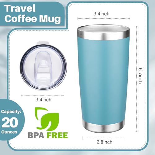 20oz Tumbler with Lid Double Wall Vacuum Insulated Travel Coffee Mug Stainless Steel Thermal Cup Powder Coated Sturdy Coffee Tumbler Bulk for Hot and Cold Beverages (20 Ounces (6 Pack) / Black-Navy blue-Blue-Green-Green tea-Glacier blue)