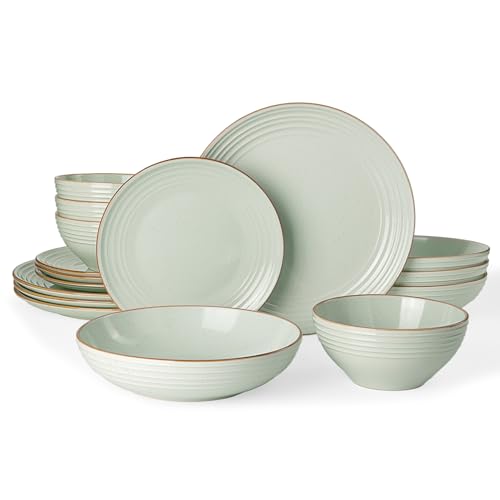 Jupiter Stoneware Dinnerware Sets with Pasta Bowls (Light Green / 16)