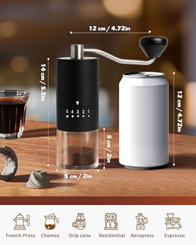 Stainless Steel Burr Manual Coffee Grinder For Drip (Stainless Steel burr-Black)
