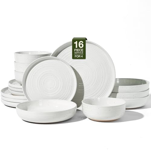 Stoneware Dinnerware Sets with Pasta Bowls (White)