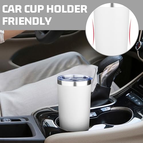 20oz Tumbler with Lid Double Wall Vacuum Insulated Travel Coffee Mug Stainless Steel Thermal Cup Powder Coated Sturdy Coffee Tumbler for Hot and Cold Beverage (20 Ounces / White)