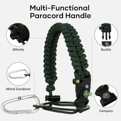 40 oz Insulated Water Bottle with Paracord Handle & Straw Spout Lids (40 Ounces / Jungle Green)
