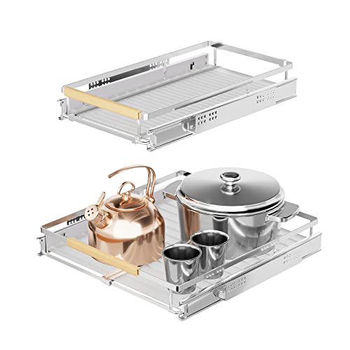Expandable Pull Out Cabinet Organizer (X-S:12.1~18.4" W x 17.3" D / Chrome-2pack)
