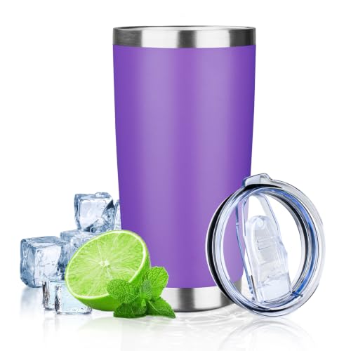 20oz Tumbler with Lid Double Wall Vacuum Insulated Travel Coffee Mug Stainless Steel Thermal Cup Powder Coated Sturdy Coffee Tumbler for Hot and Cold Beverage (20oz / Purple)