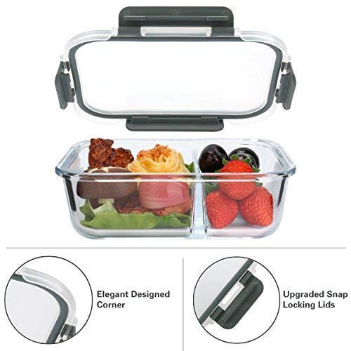 5 Pack,36 oz, 2 Compartments Glass Meal Prep Containers with Lids (5 Count)