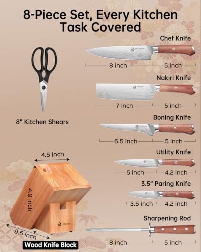 8 PCS Japanese Kitchen Knife Set with Block