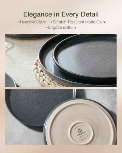 Milkyway 16 Piece Stoneware Dinnerware Set (Matte Dark Charcoal / Service for 4 (Include Pasta Bowls))