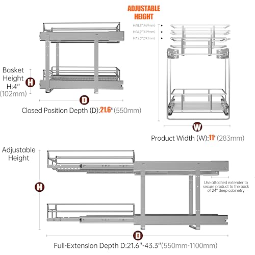2 Tier Cabinet Pull Out Shelves (11 x 22 Inch)