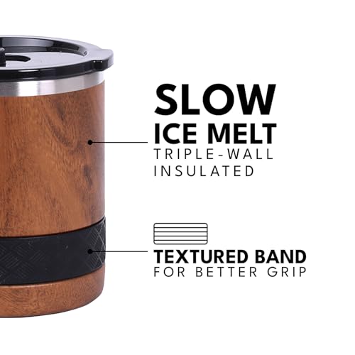 Recess Lowball 10oz Stainless Steel Tumbler Whiskey Glass w (10 Ounces / Teak Wood)