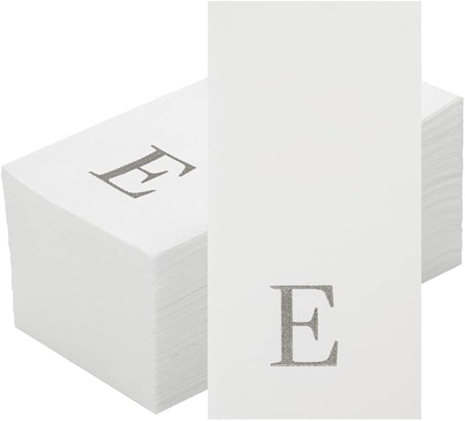 Luxenap 15.8 X 7.9 Inch Linen-Feel Guest Towels, 2000 Lettered Hand Towels - Silver Letter 'E', Sans Serif Font, White Paper Dinner Napkins, airlaid, For Restrooms And Tables - Restaurantware