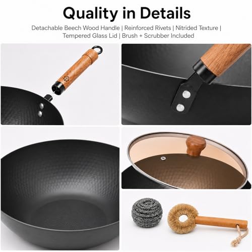 Carbon Steel Wok Pan with Lid (12.6-inch)