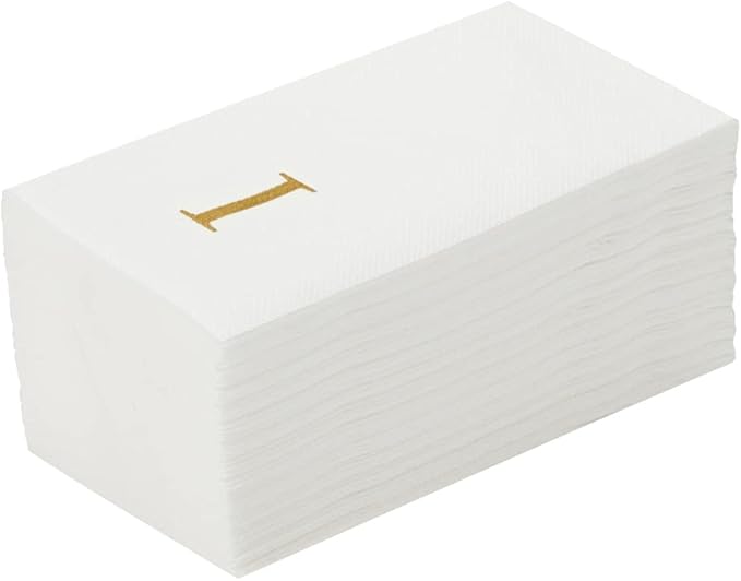 Luxenap 15.8 X 7.9 Inch Linen-Feel Guest Towels, 2000 Lettered Hand Towels - Gold Letter 'I', Sans Serif Font, White Paper Dinner Napkins, airlaid, For Restrooms And Tables