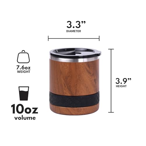 Recess Lowball 10oz Stainless Steel Tumbler Whiskey Glass w (10 Ounces / Teak Wood)