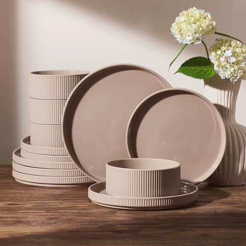 Ceramic Plates and Bowls Set (12 Count)