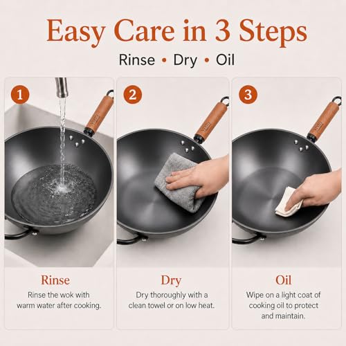 12.6 Inch Carbon Steel Wok with Lid (12.60 inch)
