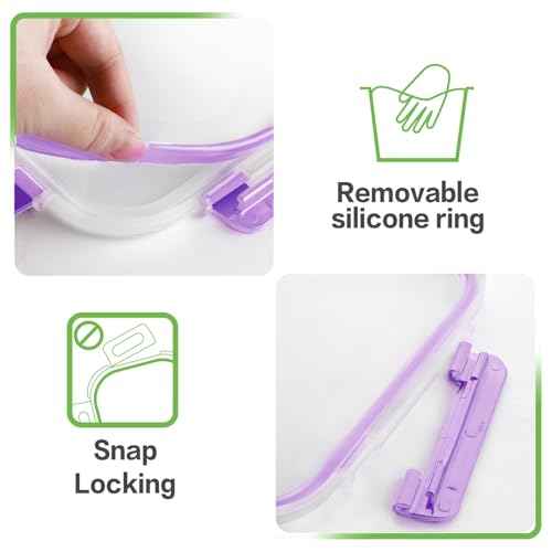 8 Pack 36oz Large Glass Meal Prep Containers with Leak Proof Snap (Purple / 8 Pack 36oz)