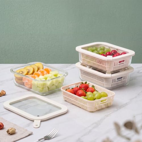 Glass Food Storage Containers with Glass Lids (Ivorywhite-3RT)