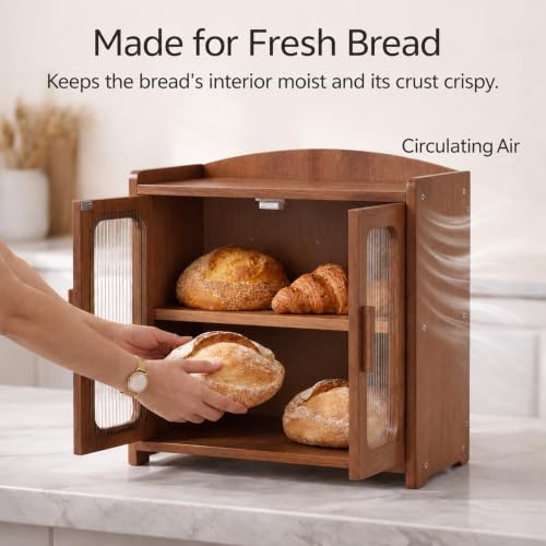 Solid Wood Bread Box (Walnut Brown)