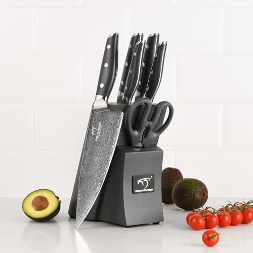 7 Piece Damascus Knife Set with Block (7 Count)