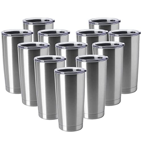 20oz Tumblers Stainless Steel Mugs with Lid Double Wall Vacuum Insulated Coffee Cups for Cold & Hot Drinks (Stainless Steel-A / 12 Count (Pack of 1))