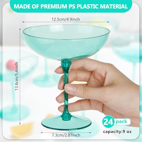 24 Pcs Plastic Coupe Glasses 9 oz Disposable Martini Glasses for Cocktails (24 Count)