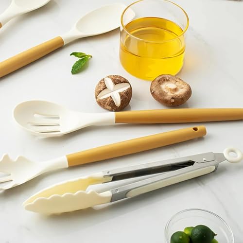 Silicone Cooking Utensils Set [12 (Cream)