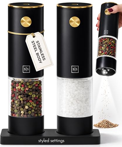 Electric Salt and Pepper Grinder Set Rechargeable (Black)