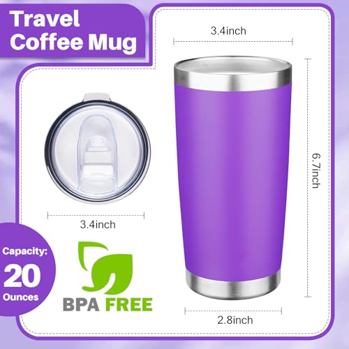 20oz Tumbler with Lid Double Wall Vacuum Insulated Travel Coffee Mug Stainless Steel Thermal Cup Powder Coated Sturdy Coffee Tumbler Bulk for Hot and Cold Beverage (20 Ounces (6 Pack) / Purple)