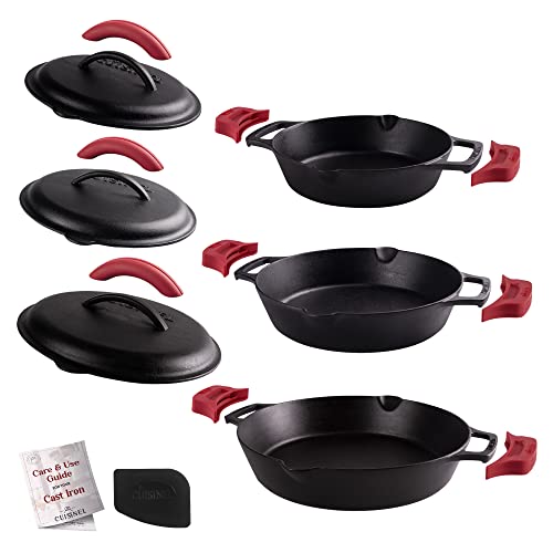 Cast Iron Skillet + Cast Iron Lid Set (Dual Handle Skillet + Cast Iron Lid / 8"+10"+12")