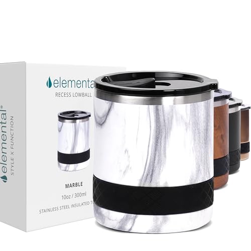 Recess Lowball 10oz Stainless Steel Tumbler Whiskey Glass w (10 Ounces / White Marble)