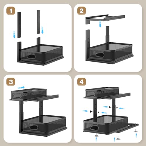 2 Pack Under Sink Organizer With Next (Black / 2 Pack-15.5"Dx12.4"-16.5"H)