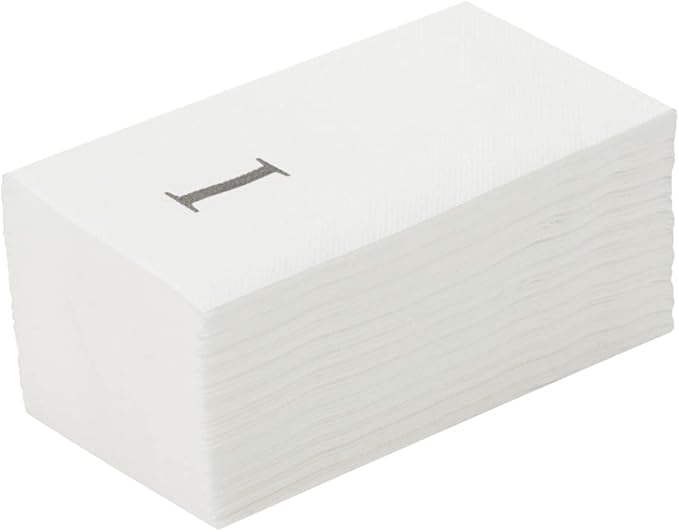 Luxenap 15.8 X 7.9 Inch Linen-Feel Guest Towels, 50 Lettered Hand Towels - Silver Letter 'I', Sans Serif Font, White Paper Dinner Napkins, airlaid, For Restrooms And Tables - Restaurantware