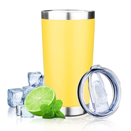 20oz Tumbler with Lid Double Wall Vacuum Insulated Travel Coffee Mug Stainless Steel Thermal Cup Powder Coated Sturdy Coffee Tumbler for Hot and Cold Beverage (20 Ounces (1 Pack) / Yellow)