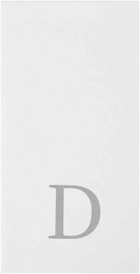 Luxenap 15.8 X 7.9 Inch Linen-Feel Guest Towels, 50 Lettered Hand Towels - Silver Letter 'D', Sans Serif Font, White Paper Dinner Napkins, airlaid, For Restrooms And Tables - Restaurantware