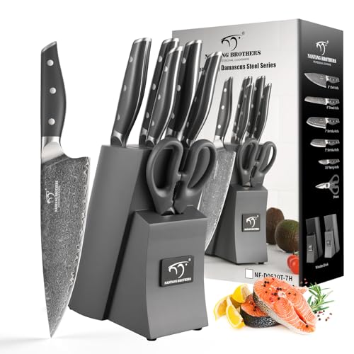 7 Piece Damascus Knife Set with Block (7 Count)