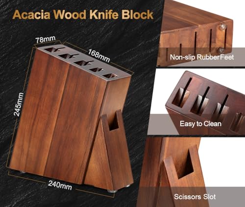 Damascus 7 Piece Kitchen Chef Knife Block Set (7 Count)