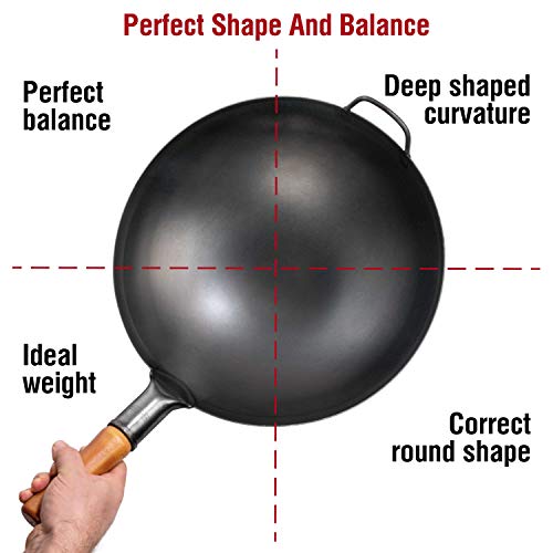 14" Black Carbon Steel Wok with Round Bottom