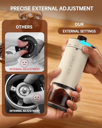 Mini Manual Coffee Grinder with 40 External Adjustable Settings and Ceramic Conical Burr (Beige)