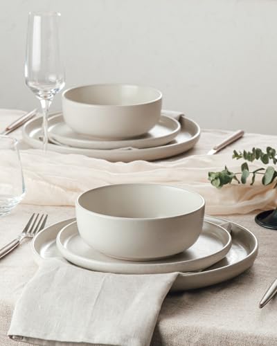 Milkyway 12 Piece Stoneware Dinnerware Set (Matte Beige White / Service for 4 (Standard Dinner Set))