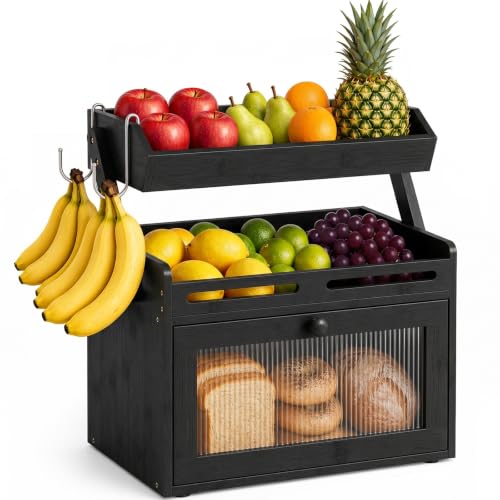 Bread Box for Kitchen Countertop (Black)