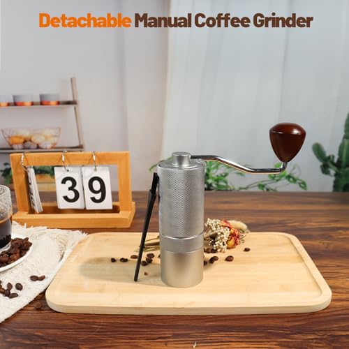 Manual Coffee Grinder Gift Box Detachable Stainless Steel Conical Burr Aluminum Coffee Bean Grinder with 25 Grinding Settings Cleaning Brush Grindable Espresso Moka Pot for Camping Silver (Detachable / Silver)