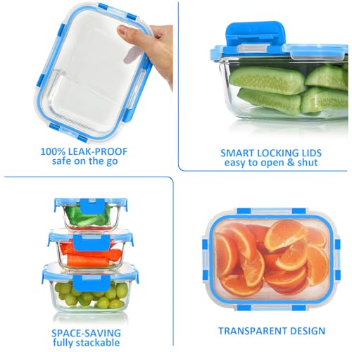 24 Pieces Glass Food Storage Containers Set (Blue / 12 Pack)