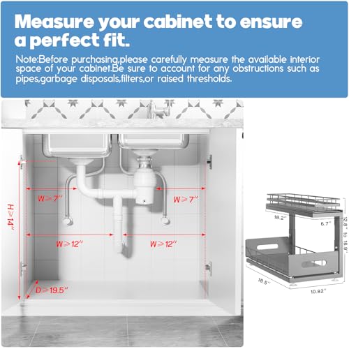 Under Sink Organizer Upgrade To Professional Rails (Gun Gray / 2 Pack-18.5"Dx12.8"-16.9"H)