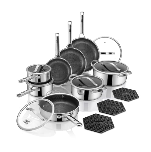 Pots and Pans Set Hybrid Stainless Steel (17 Count)