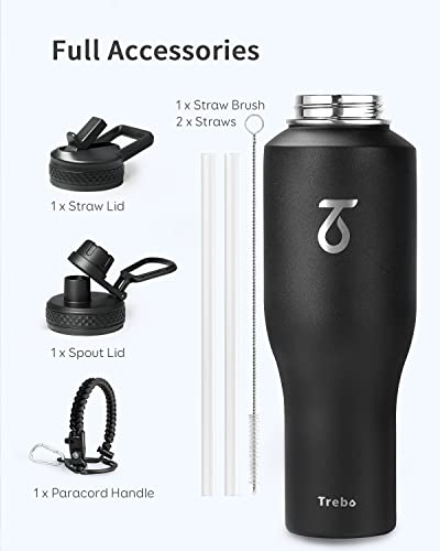 40 oz Water Bottle Insulated Fit in Any Car Cup Holder with 2 Lids (40 Ounces / Black)
