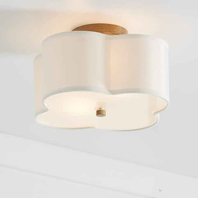 Capital Lighting 4452BG-557 Quinn Decorative Fabric Shade Semi Flush Ceiling Light Fixture, 2-Light 120 Total Watts, 7" H x 12" W, Brushed Gold