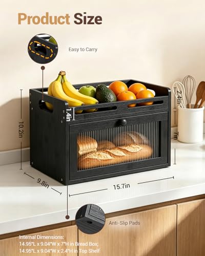 Bread Box for Kitchen Countertop (Black / 1-Tier)