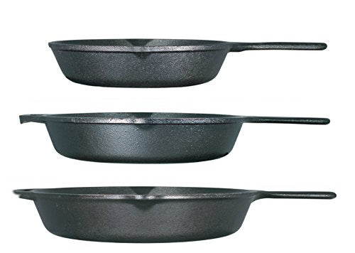 Seasoned Cast Iron 3 Skillet Bundle. 12 Inches and 10.25 Inches with 8 Inch Set of 3 Cast Iron Frying Pans