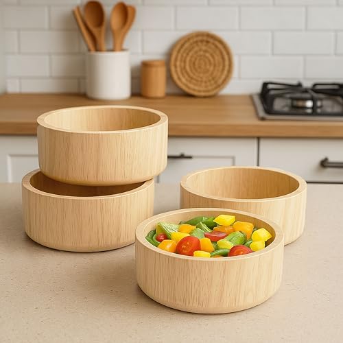 Woodard & Charles Rubberwood Ind Salad & Snack Bowls (6.5" x 2.5" Rubberwood Individual Bowls - Set of 4)