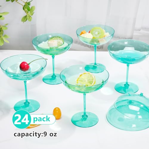 24 Pcs Plastic Coupe Glasses 9 oz Disposable Martini Glasses for Cocktails (24 Count)